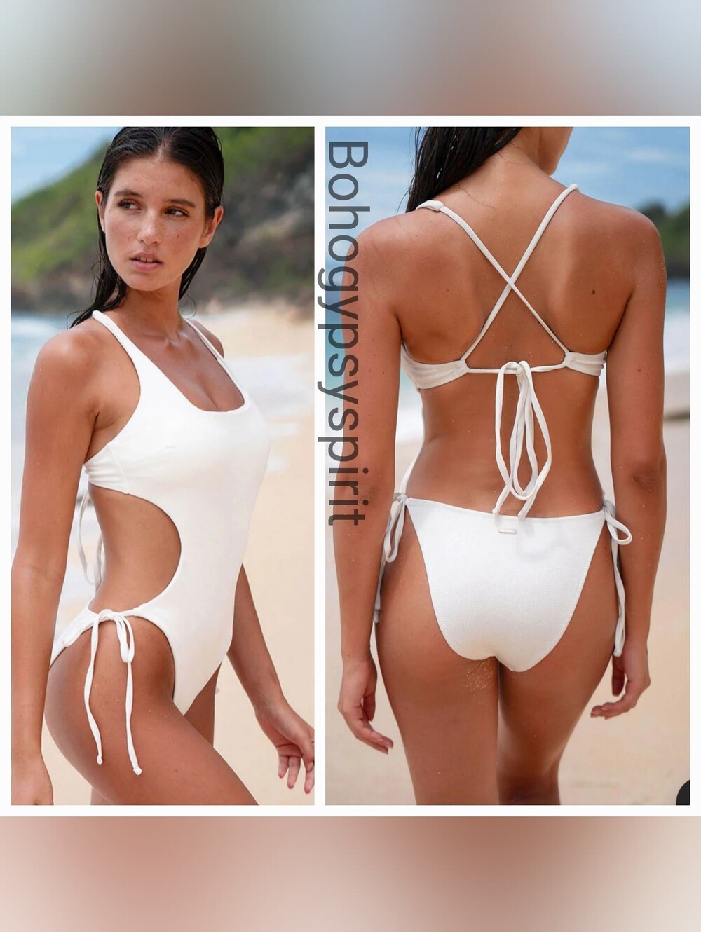 NWT Berlook White Ribbed Criss Cross Tie Back One Piece Swimsuit, Medium